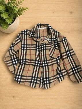 Kids Beige Plaid Button-Up Shirt - Classic Style